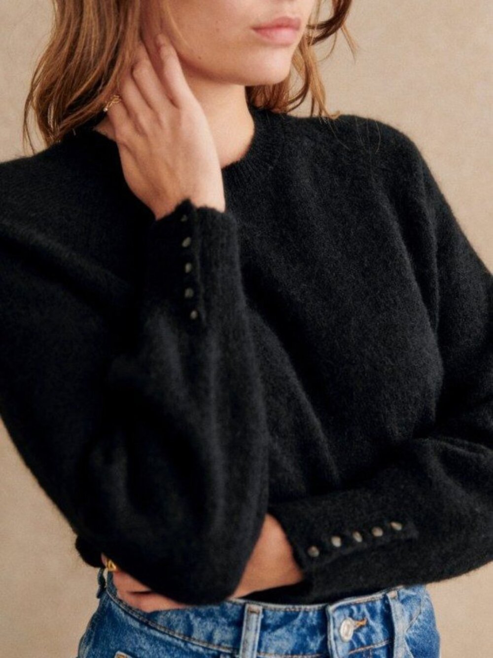 EUC Sézane Louise Puff Sleeve Mohair Wool Blend Sweater Black XS